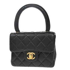 CHANEL CC Logo Top Handle Mini Matelasse Hand Bag Leather Black Vintage 357RF890
